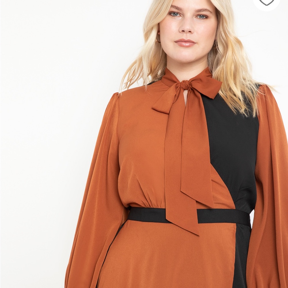 - Eloquii long sleeve midi colorblocked dress with neck collar ties black …